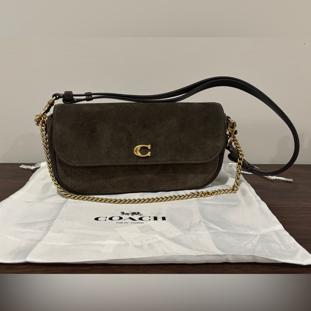 Coach Brook Flap Chain Bag - Olive Suede